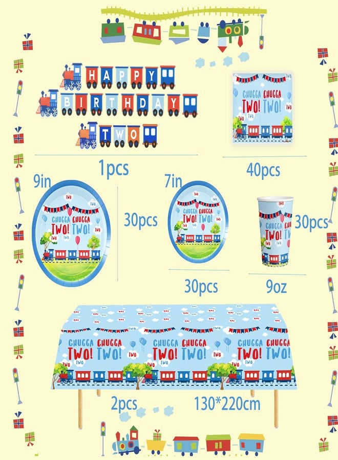 BEOXAGAR Chugga Chugga Two Two Party Supplies Train 2nd Party Train 2nd Birthday Plates For Boys Includes Plates Cups Napkins Tableware for Boys Birthday,Serves 30 Guests - Image 2